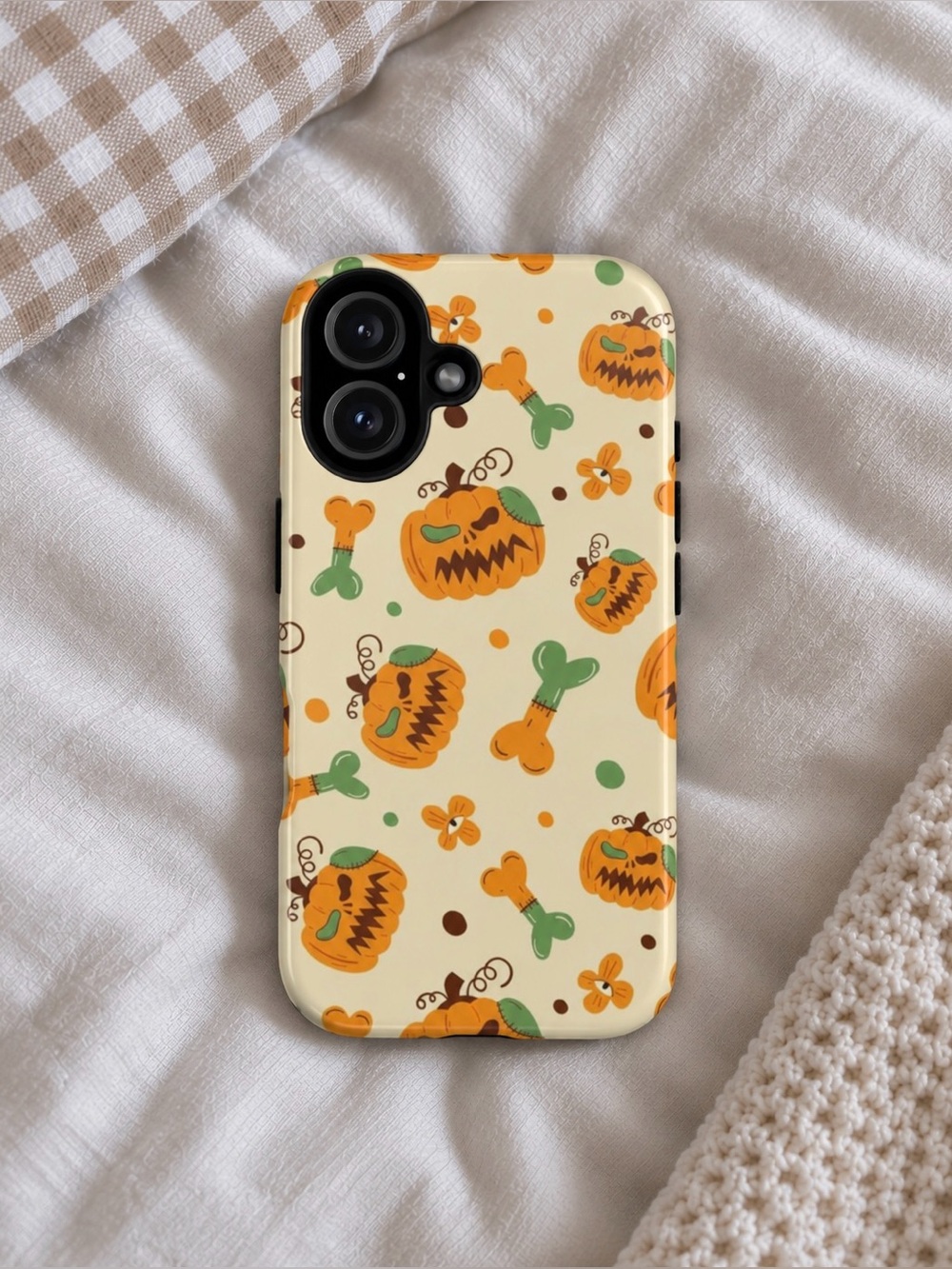 Halloween Pumpkin Bone Pattern Tough Phone Case